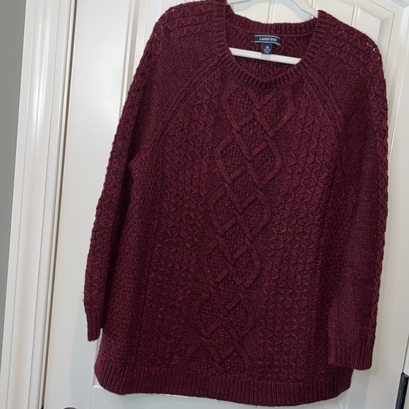 Maroon Lands End warm chunky cable knit wool blend sweater size 1X - Picture 10 of 10